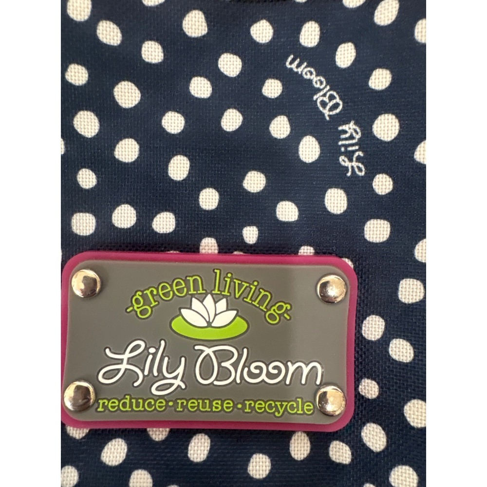 Lily Bloom Navy Blue Polka Dot Satchel Handbag Eco Friendly Recycled Fabric Bag - Picture 7 of 9